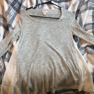 Gray and White Lace Sweater